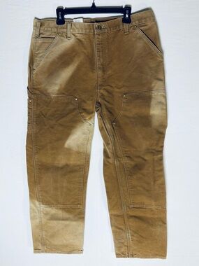 Carhartt Sun Faded Tan Double Knee Duck Canvas Dungaree Fit Pants 36X29